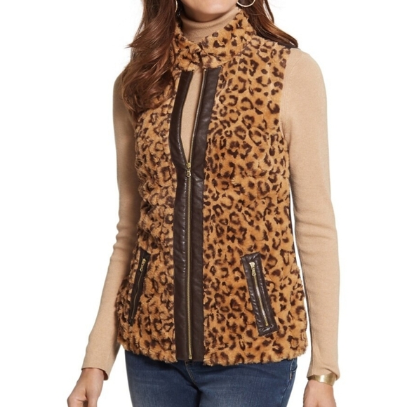 Chicos Faux Fur Leopard Print Vest NWT - Picture 11 of 12